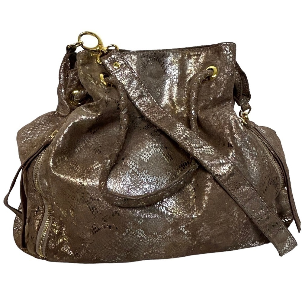 Helena De Natalio Metallic Gold Shimmer Snake Print Shoulder Bag